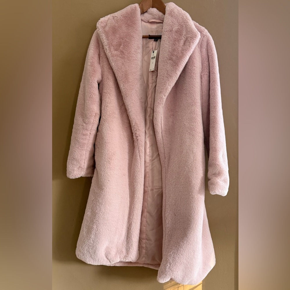 Silky Blush Pink Faux Fur Coat - Picture 1 of 12